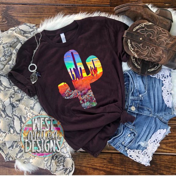 West Mitten Designs Tops - Colorful Western Cactus Tee